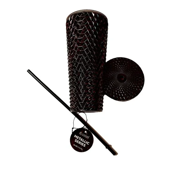 Vessel Tumbler Cold Cup Black Studded Metallic Iridescent Venti 24oz Lid Straw - Picture 4 of 9